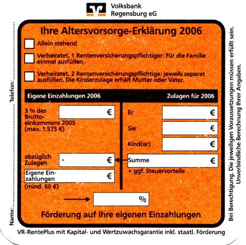 regensburg r-by volksbank 1a (quad185-ihre altersvorsorge-schwarzorange)